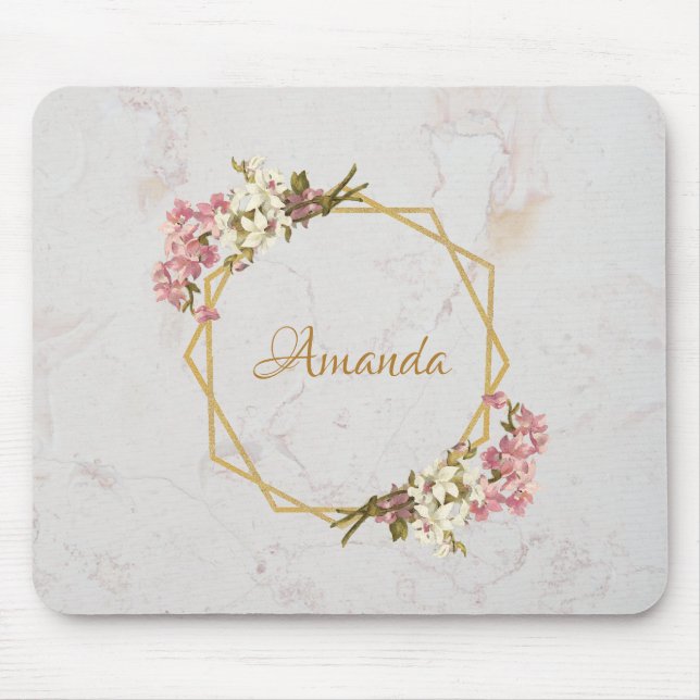 Girly Gold Marmor Rosa Individuelle Name Mousepad (Vorne)