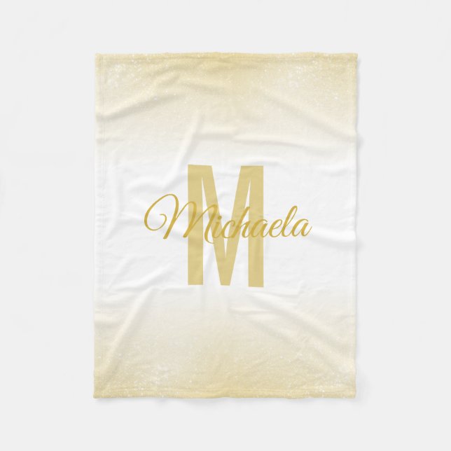 Girly Gold Modern Chic Monogram Eleganter Glitzer Fleecedecke (Vorderseite)