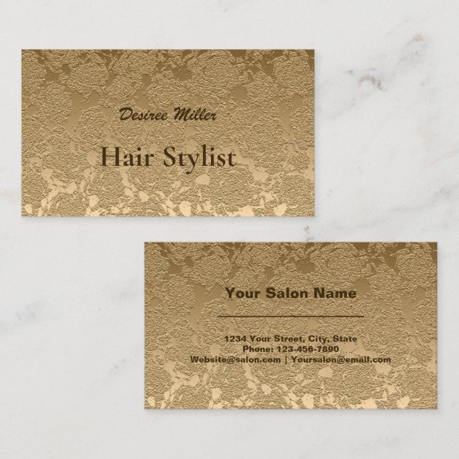 Girly Gold Moderne Blumenhaar Stylist Metallic Visitenkarte (Vorne/Hinten)