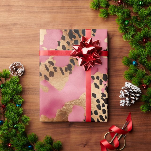 Girly Gold Pink Leopard Geschenkpapier (Feiertagsgeschenk)