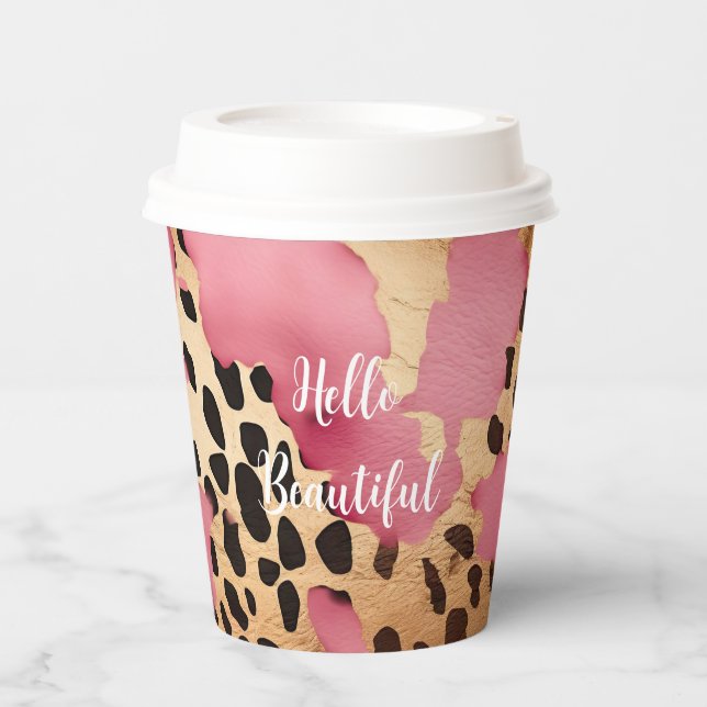 Girly Gold Pink Leopard Pappbecher (Vorderseite)