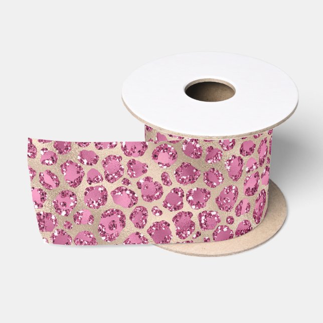 Girly Gold Pink Leopard Print Glitz     Satinband (Spule)