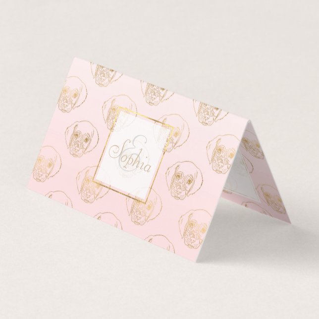 Girly Gold Puppy Dog Weiß rosa Muster Visitenkarten (Vorderseite)