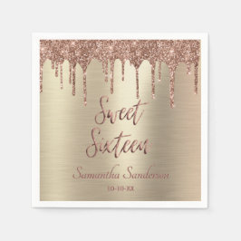 Girly Gold Rose Gold Glitzer Tropfen Sweet 16 Serviette