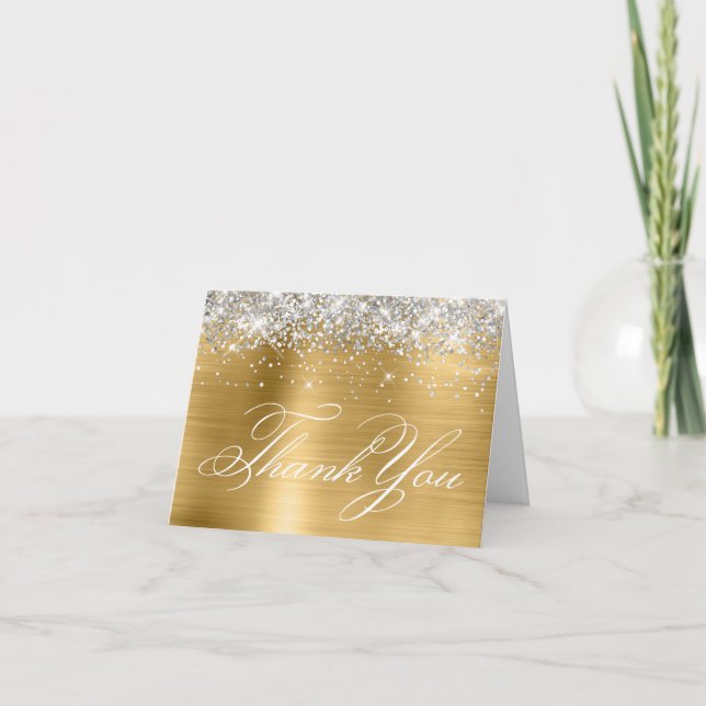 Girly Gold und Silver Decorative Kalligraphie Dankeskarte (Vorderseite)