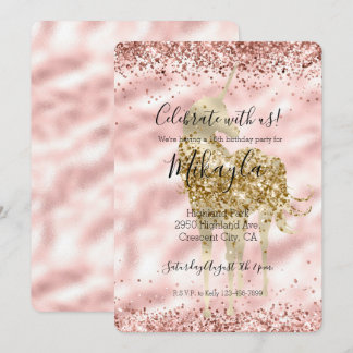 Girly Gold Unicorn Rosa Glitzer Sparkle Confetti Einladung