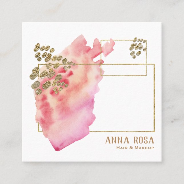 *~* Girly Goldgeometrisches Pfirsich-Rosa u. Quadratische Visitenkarte (Vorderseite)