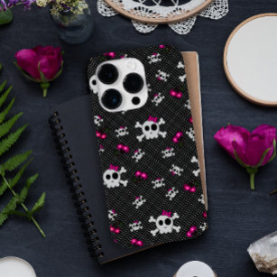 Girly Goth Skulls mit rosa Bows Case-Mate iPhone 14 Pro Hülle