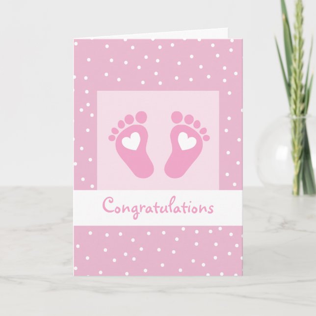 Girly gratuliert Baby Feet Pink Karte (Vorderseite)