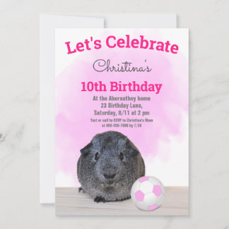 Girly Gray Guinea Pig Pink Soccer Ball Custom Einladung