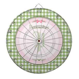 Girly Green Gingham Monogramm mit Namen Dartscheibe