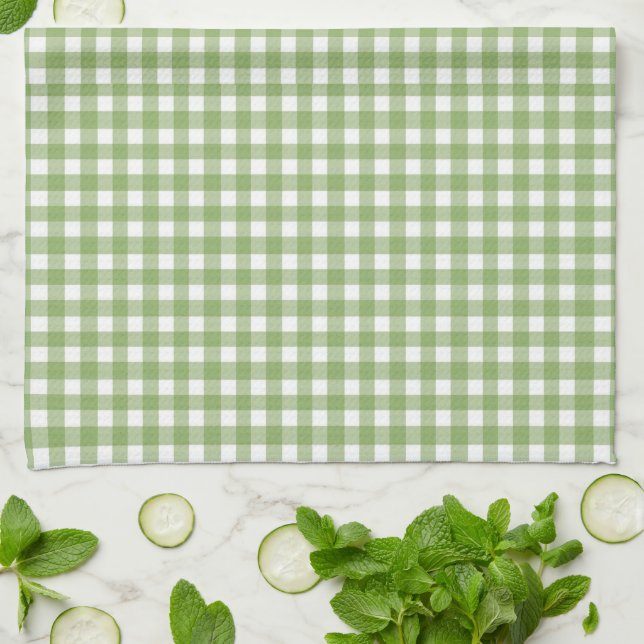 Girly Green Gingham Monogramm mit Namen Küchentuch (Gefaltet)