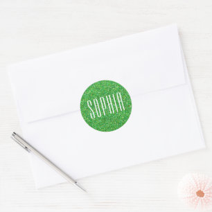 Girly Green Glitzer Name Niedlich Sparkle Runder Aufkleber