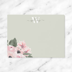 Girly Green Pink Monogram Floral Post-It Notes Post-it Klebezettel