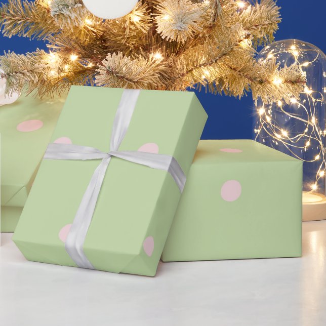 Girly Green & Pink Polka Dots Pastel Pattern Geschenkpapier (Feiertage)