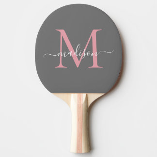 Girly Grey Blush Pink Monogram Feminine Script Tischtennis Schläger
