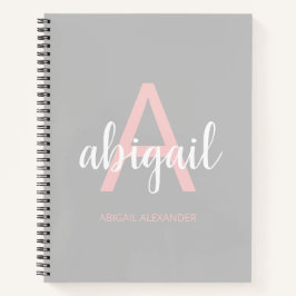 Girly Grey Pink Stilvolle moderne Monogram Name Notizbuch