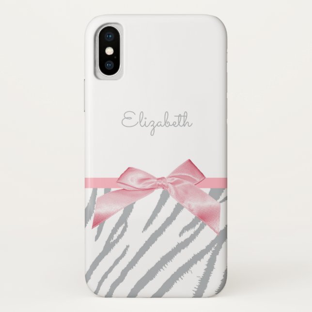 Girly Grey Tiger Stripes Animal Print mit Namen Case-Mate iPhone Hülle (Rückseite)