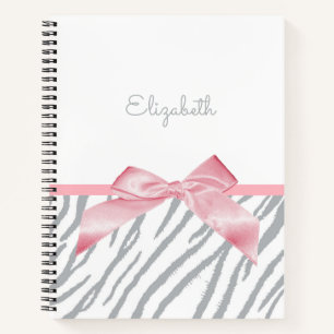 Girly Grey Tiger Stripes Animal Print mit Namen Notizbuch