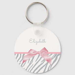 Girly Grey Tiger Stripes Animal Print mit Namen Schlüsselanhänger