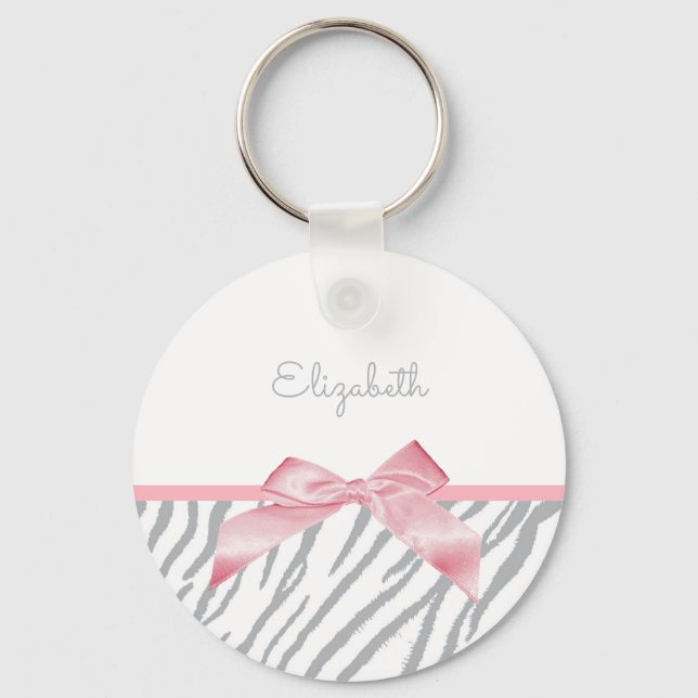 Girly Grey Tiger Stripes Animal Print mit Namen Schlüsselanhänger (Vorderseite)