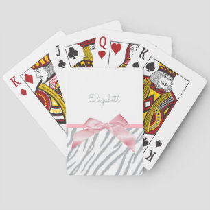 Girly Grey Tiger Stripes Animal Print mit Namen Spielkarten