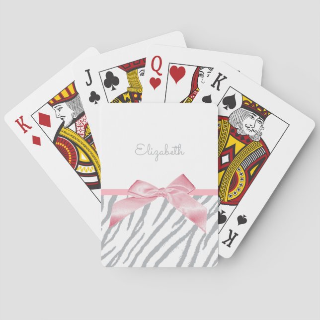 Girly Grey Tiger Stripes Animal Print mit Namen Spielkarten (Rückseite)