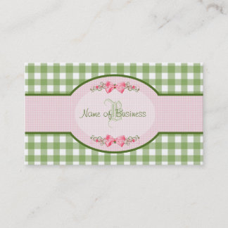 Girly grünes Gingham-Monogramm-Land-Rosa-Band Visitenkarte