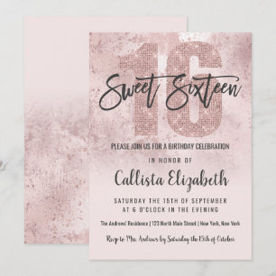 Girly Grunge Rose Gold Pink Glitzer Foil Sweet 16 Einladung
