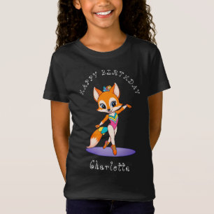 Girly Gymnastic Fox Mädchen Birthday Black T-Shirt