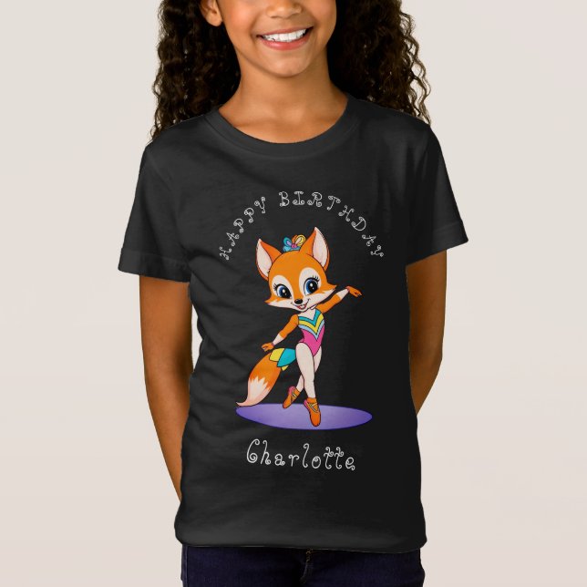 Girly Gymnastic Fox | Mädchen Birthday Black T-Shirt (Vorderseite)