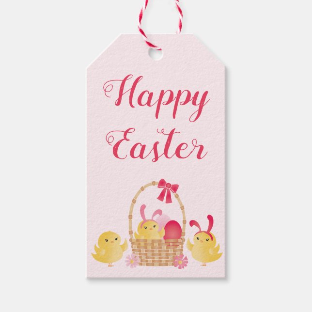 Girly Happy Oaster Chicks Pink Geschenkanhänger (Vorderseite)