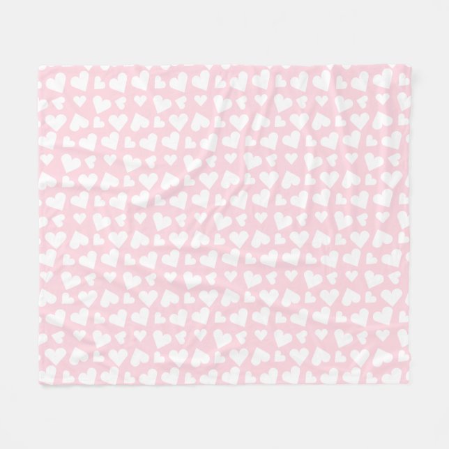 Girly Heart Pattern Rosa Weiß Fleecedecke (Vorderseite (Horizontal))