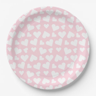 Girly Heart Pattern Rosa Weiß Pappteller
