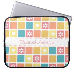 Girly Heart Square Pattern Retro Daisy Blume Laptopschutzhülle