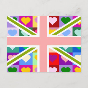 Girly Hearts Union Jack Postkarte