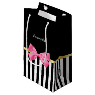 Girly heißes Rosa-Bogen-Schwarz-weiße Streifen m Kleine Geschenktüte