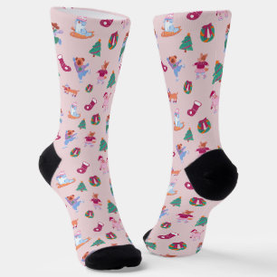 Girly Hogs Ice Skaten Xmas Muster Rosa Rosa Socken
