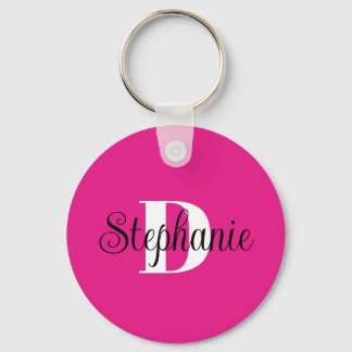 Girly Hot Pink Black and White Modern Monogram Schlüsselanhänger