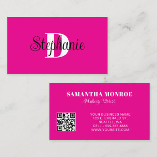 Girly Hot Pink Black and White Modern Monogram Visitenkarte