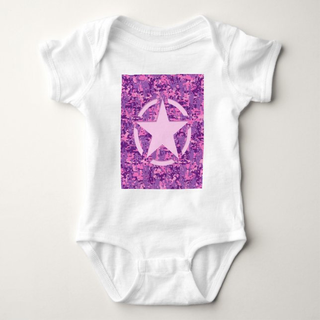 Girly Hot Pink Digital Camouflage Camouflage Baby Strampler (Vorderseite)