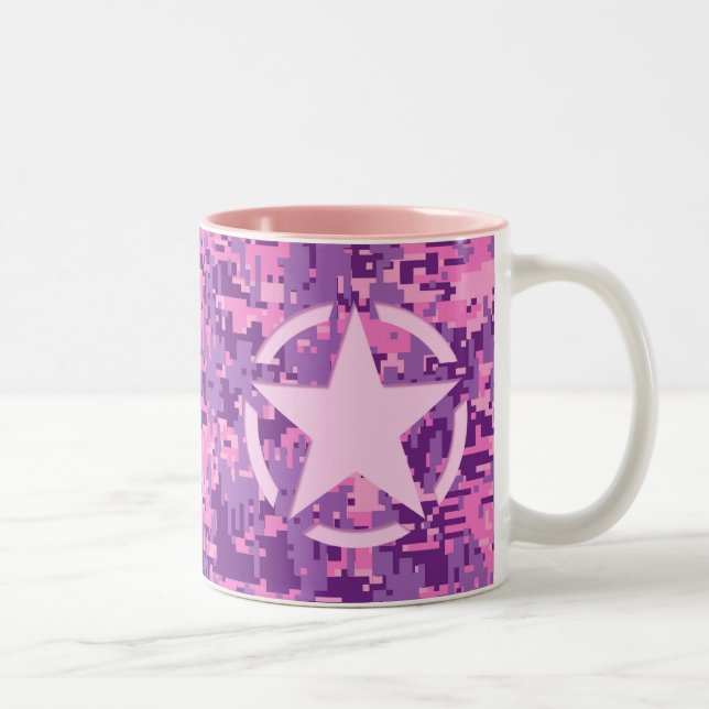 Girly Hot Pink Digital Camouflage Dekoration Zweifarbige Tasse (Rechts)
