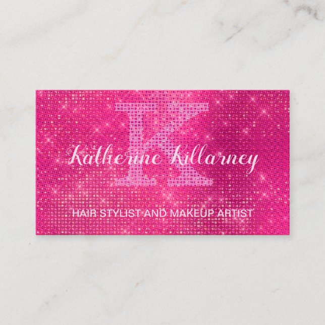 Girly Hot Pink Glam Diamond Sparkle Chic Monogram Visitenkarte (Vorderseite)