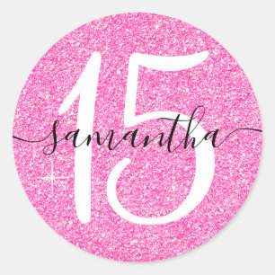 Girly Hot Pink Imitate Glitzer Personalisiert 15 Runder Aufkleber