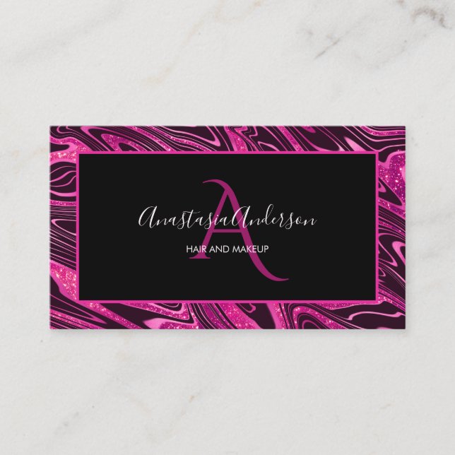 Girly Hot Pink Marmor Glitzer Fun Elegantes Monogr Visitenkarte (Vorderseite)