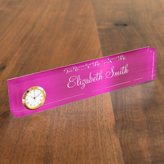 Girly Hot Pink Metallic Namensplakette (Seite)