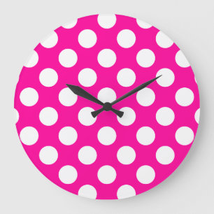 Girly Hot Pink Polka Dot Pattern Große Wanduhr