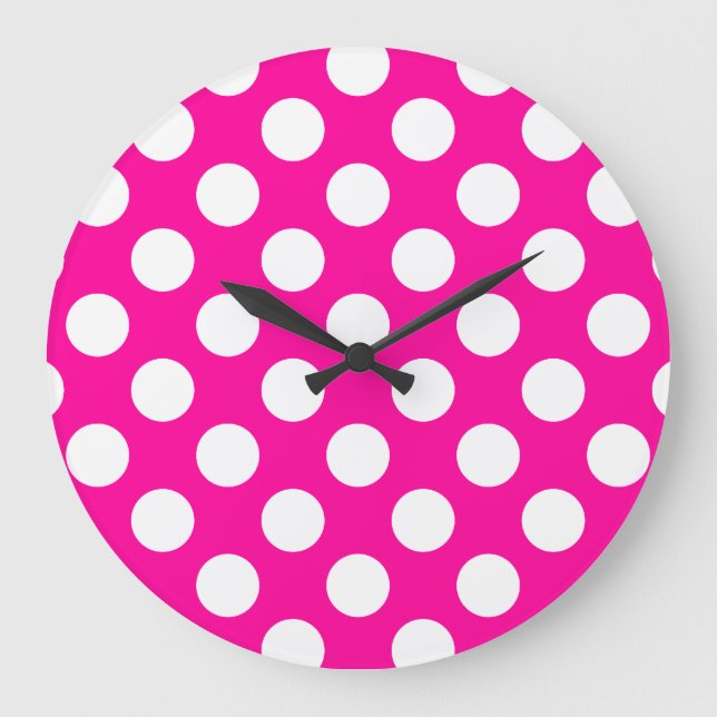 Girly Hot Pink Polka Dot Pattern Große Wanduhr (Vorderseite)