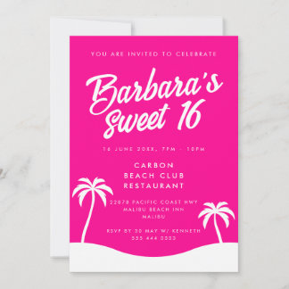 Girly Hot Pink Summer Beach Party Sweet 16 Einladung