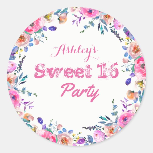 Girly Hübsch Tropical Pink Blume Sweet 16 Runder Aufkleber (Vorderseite)